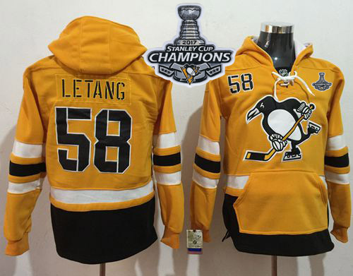 Penguins #58 Kris Letang Gold Sawyer Hooded Sweatshirt Stadium Series Stanley Cup Finals Champions Stitched NHL Jersey
